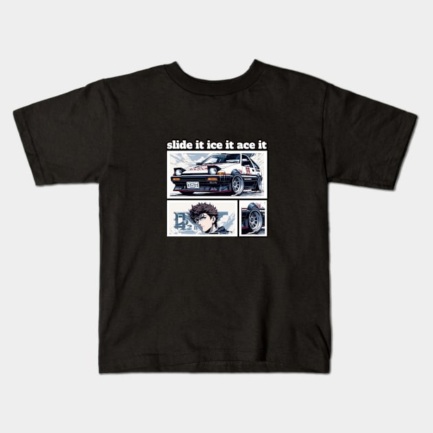 Slide it, ice it, ace it - Hachiroku drifts Kids T-Shirt by MOTOSHIFT